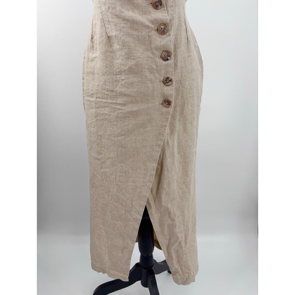 B51 Posse Linen Midi Dress S Belted Wrap Style Vacation Neutral Brunch Everyday - Picture 7 of 9